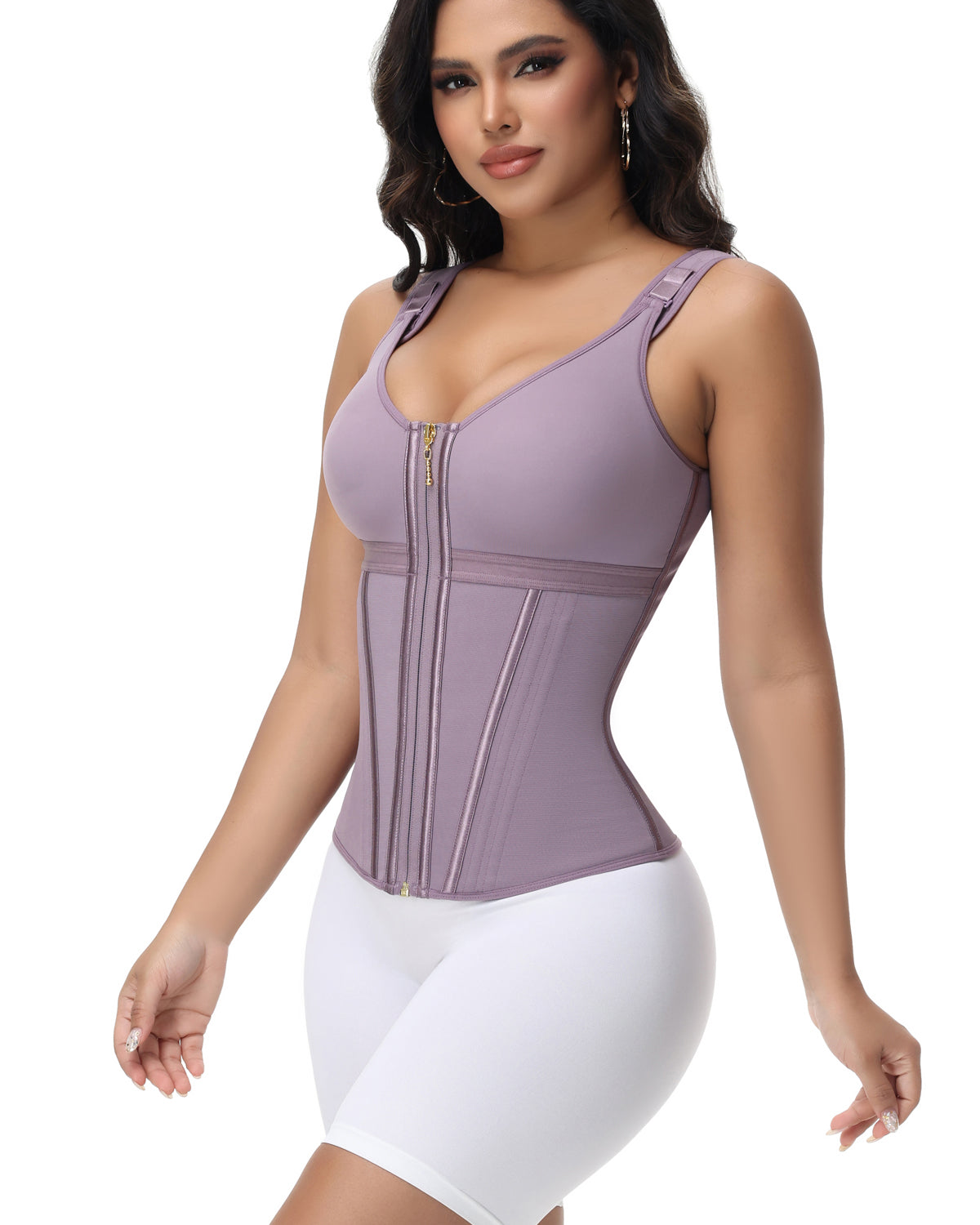 Shapshe® Women's Boned Latex Zipper Corset Tummy Control Body Shaper Vest With Bra