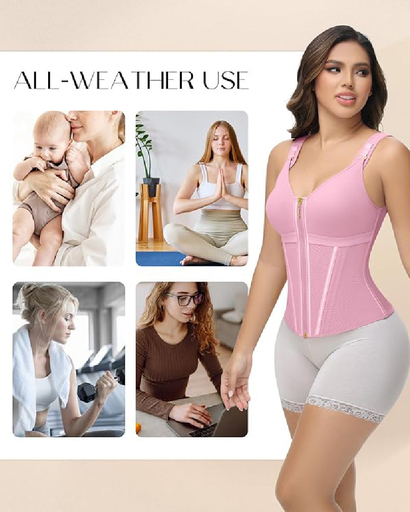Shapshe® Women's Boned Latex Zipper Corset Tummy Control Body Shaper Vest With Bra
