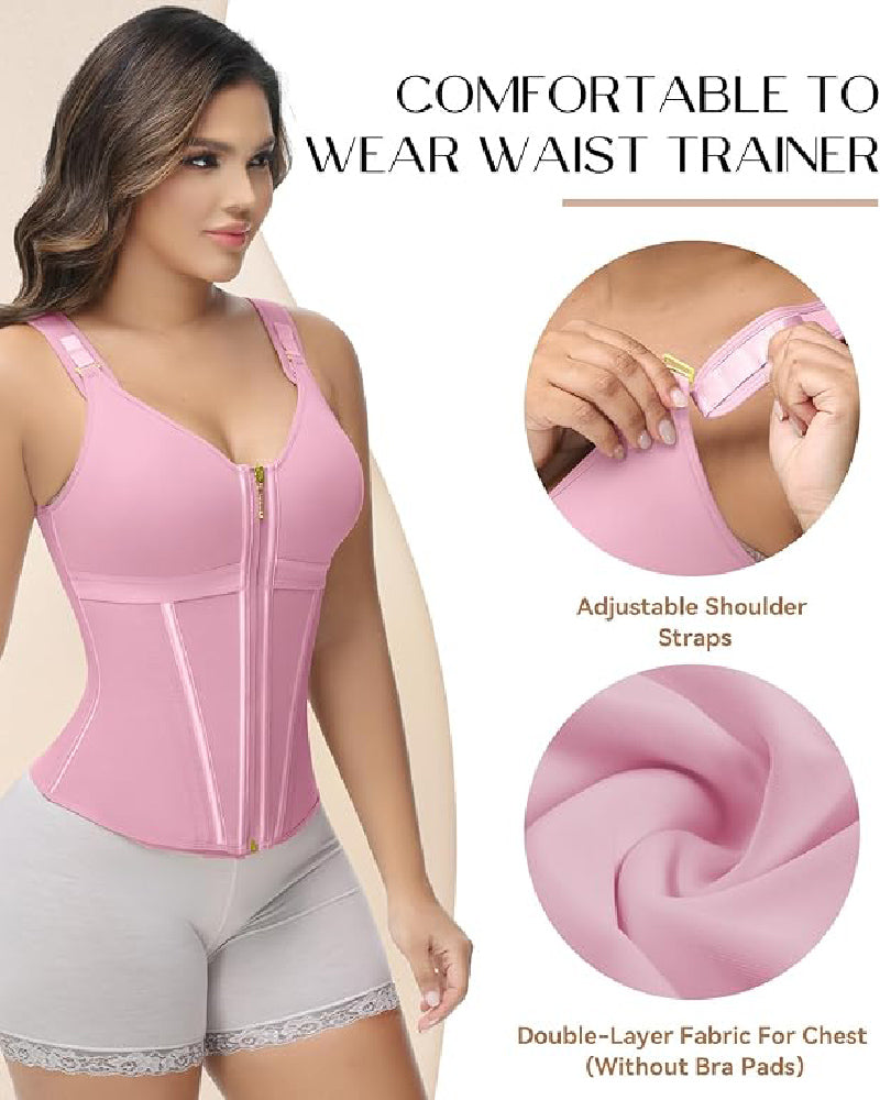 Shapshe® Women's Boned Latex Zipper Corset Tummy Control Body Shaper Vest With Bra