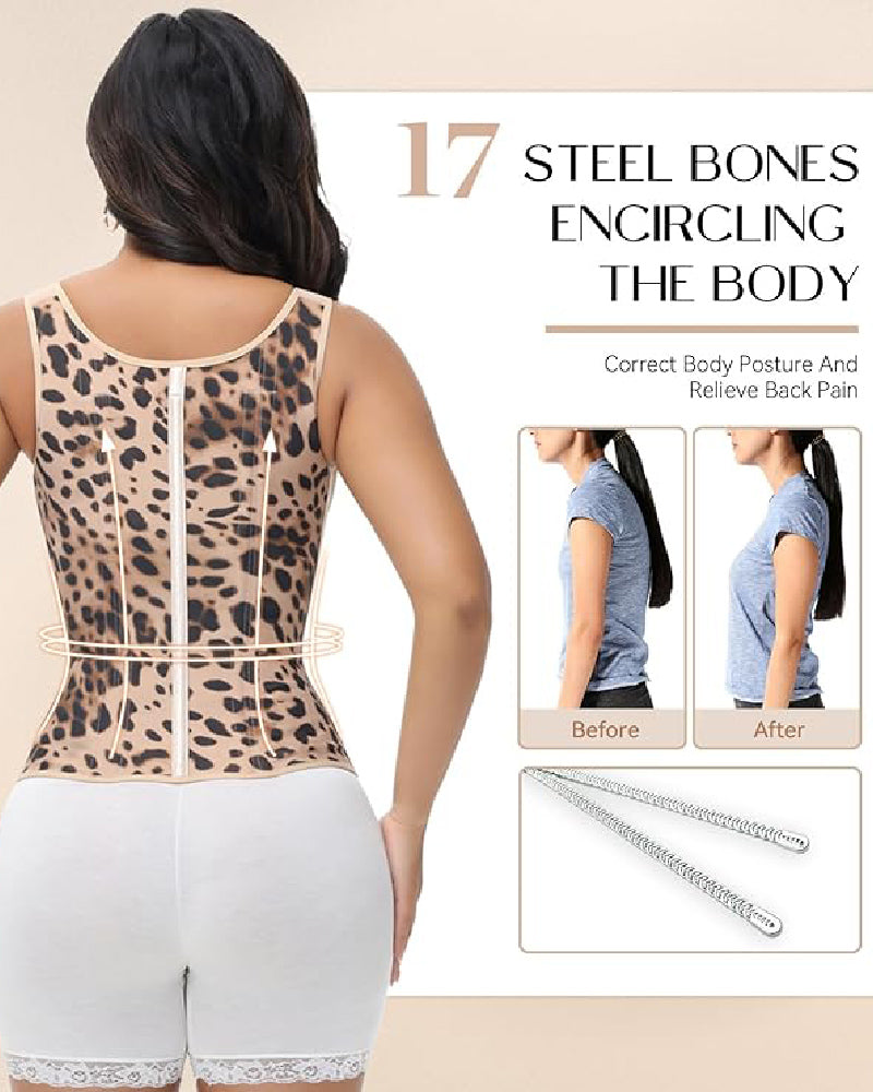 Shapshe® Women's Boned Latex Zipper Corset Tummy Control Body Shaper Vest With Bra
