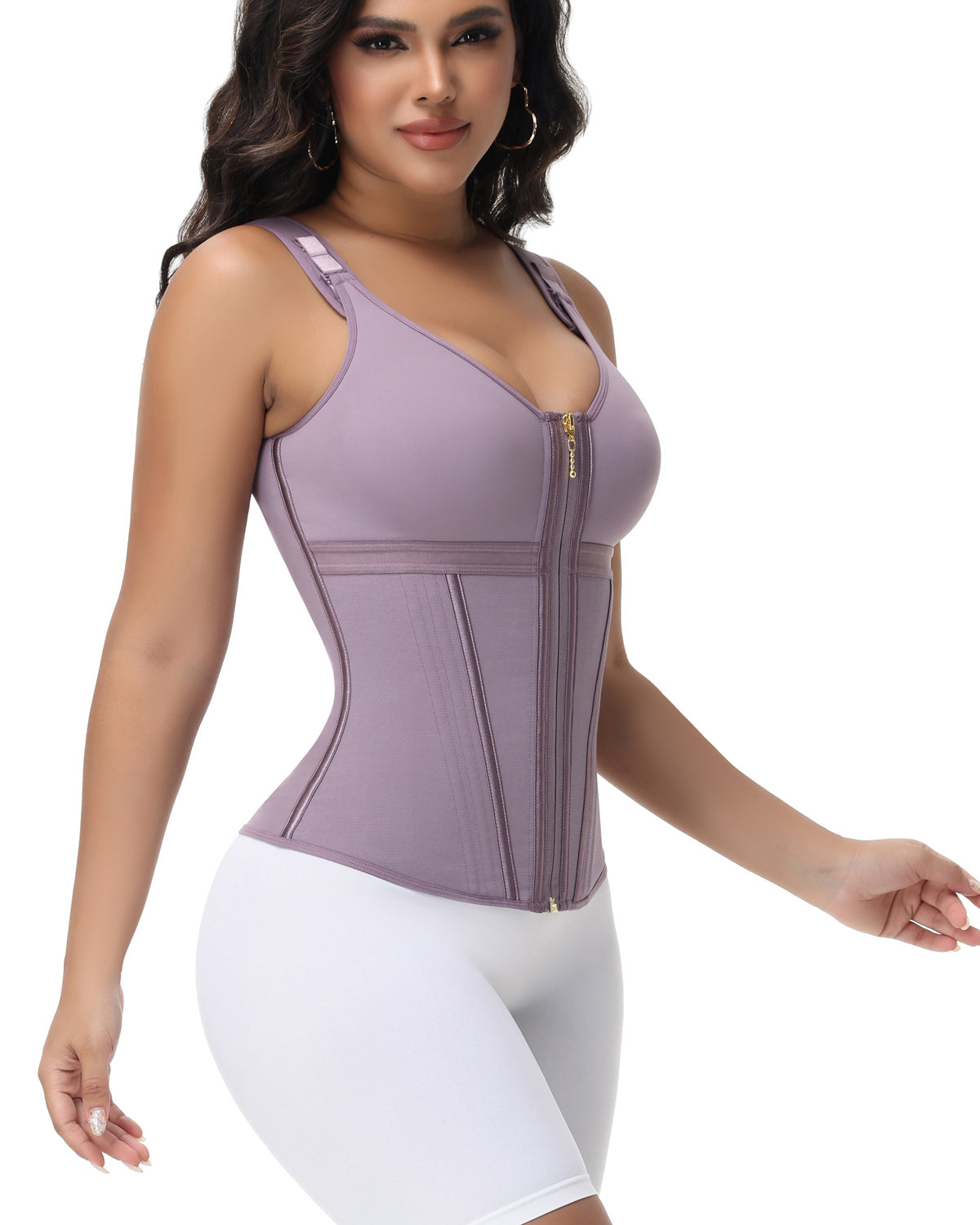 Shapshe® Women's Boned Latex Zipper Corset Tummy Control Body Shaper Vest With Bra