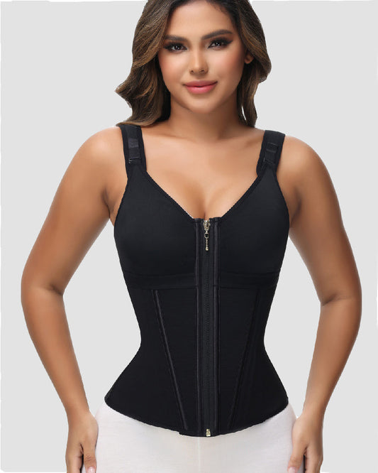 Shapshe® Women's Boned Latex Zipper Corset Tummy Control Body Shaper Vest With Bra